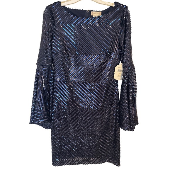 Altar'd State Dresses & Skirts - Altar'd State Dress Women Small Navy Sequin Bell Sleeve Chevron Mini NEW